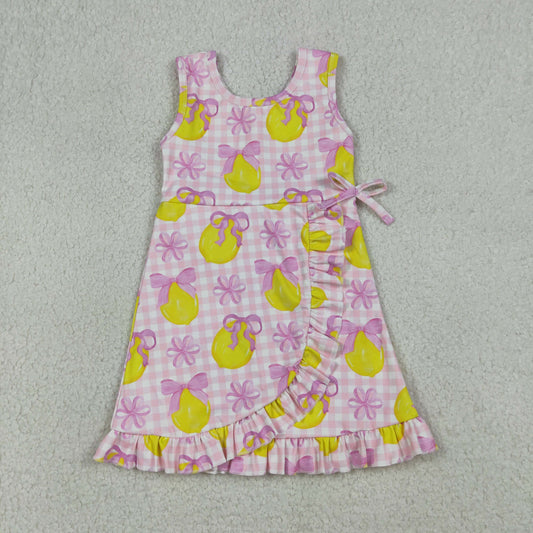 GSD3683 Lemon Pink Bows Plaid Ruffle Sleeveless Yoga Dresses for Girls 202603 RTS