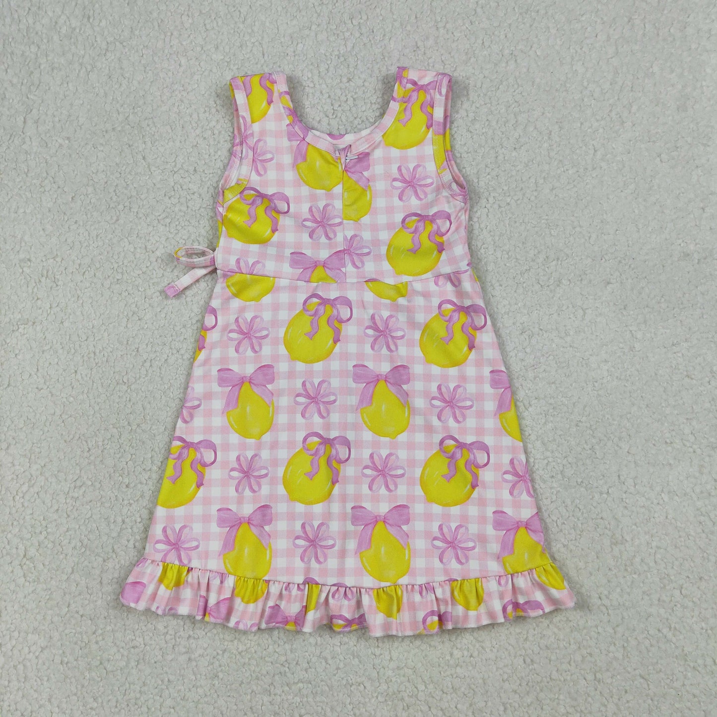 GSD3683 Lemon Pink Bows Plaid Ruffle Sleeveless Yoga Dresses for Girls 202603 RTS