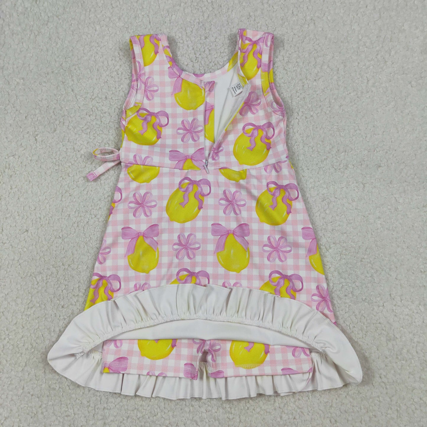 GSD3683 Lemon Pink Bows Plaid Ruffle Sleeveless Yoga Dresses for Girls 202603 RTS
