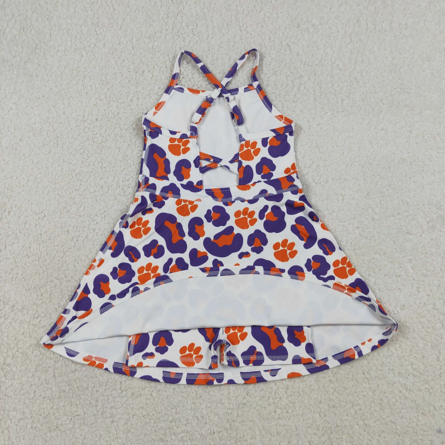 GSD3687 GO TEAM Paw Print Orange Purple Leopard Sleeveless Dresses for Girls 202603 RTS