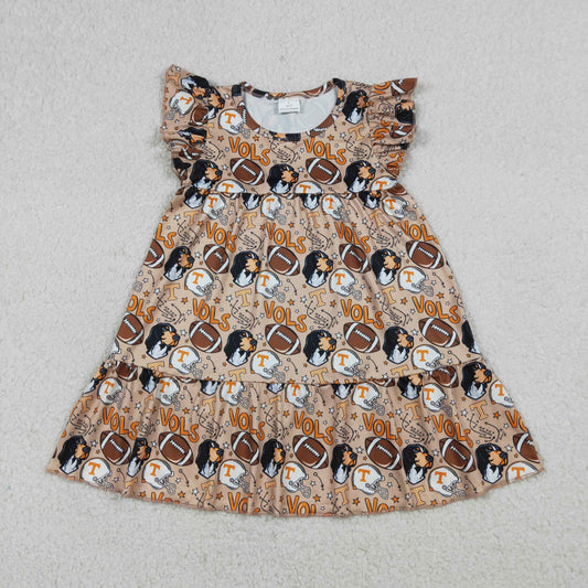 GSD3703 GO TEAM Vols Puppy Rugby Ruffle Brown Flying Sleeve Dresses for Girls 202603 RTS