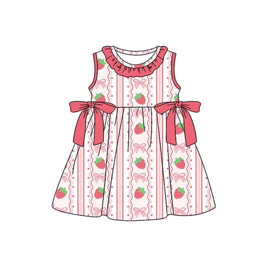 MOQ 5 PCS Preorder GSD3704 Strawberry Pink Bows Stripe Dots Ruffle Sleeveless Dresses for Girls 202601