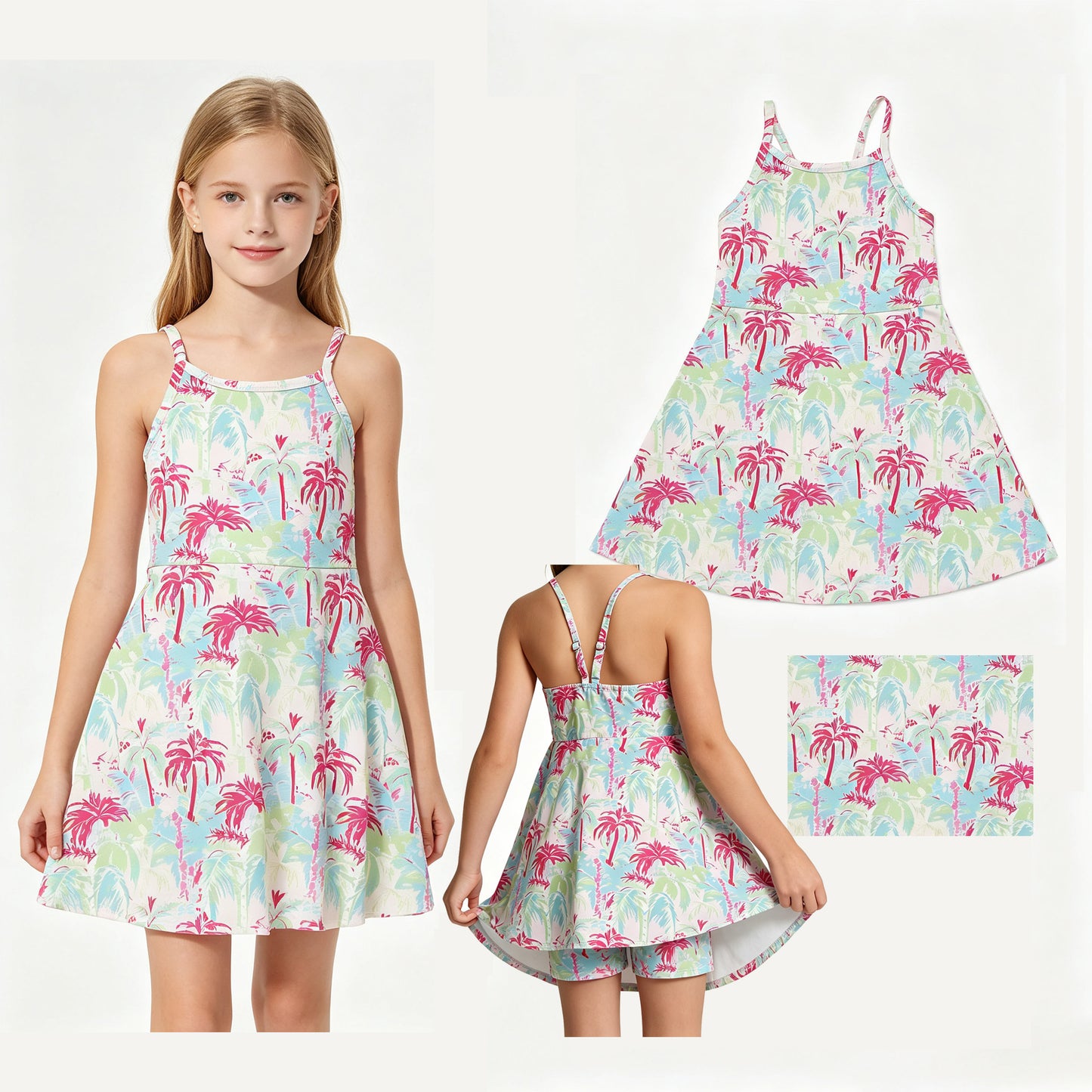 GSD3708 Palm Tree Halter Yoga Dresses for Girls 202607 RTS