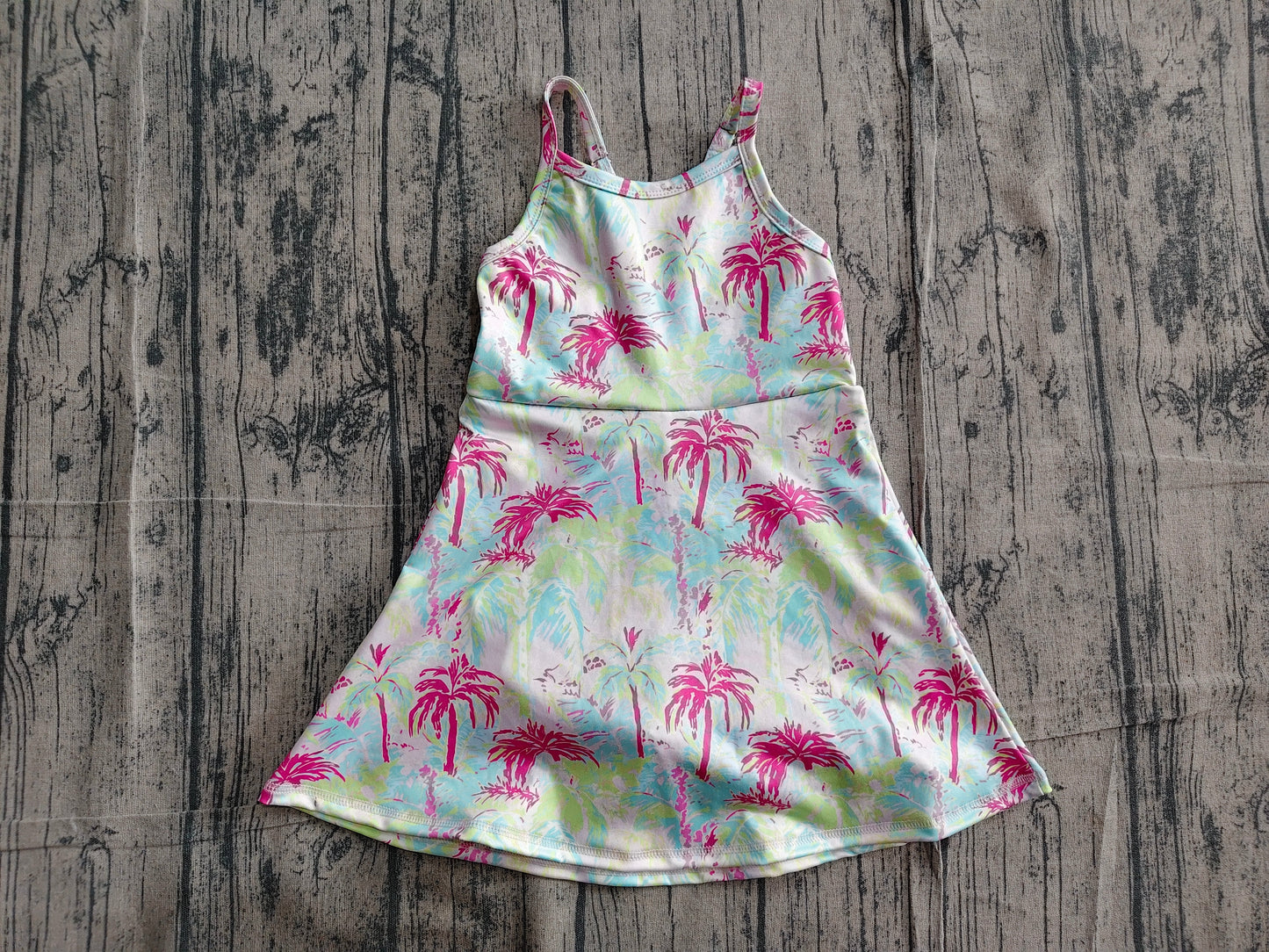 NO MOQ preorder GSD3708 Palm Tree Halter Yoga Dresses for Girls 202605
