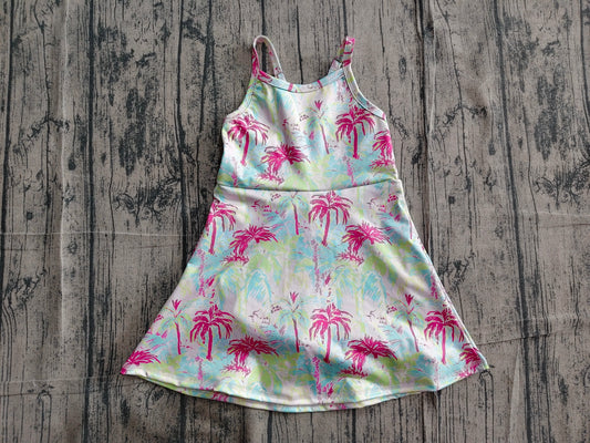 NO MOQ preorder GSD3708 Palm Tree Halter Yoga Dresses for Girls 202605