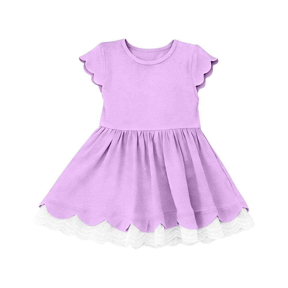 MOQ 5 PCS preorder GSD3713 White Lace Ruffle Purple Short Sleeve Dresses for Girls 202601