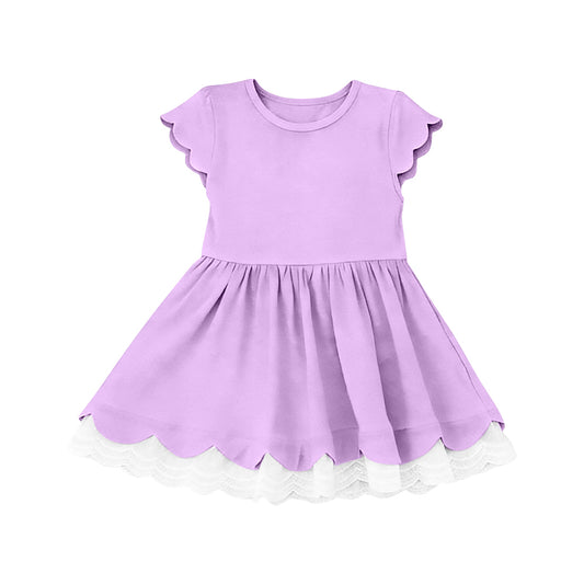 MOQ 5 PCS preorder GSD3713 White Lace Ruffle Purple Short Sleeve Dresses for Girls 202601