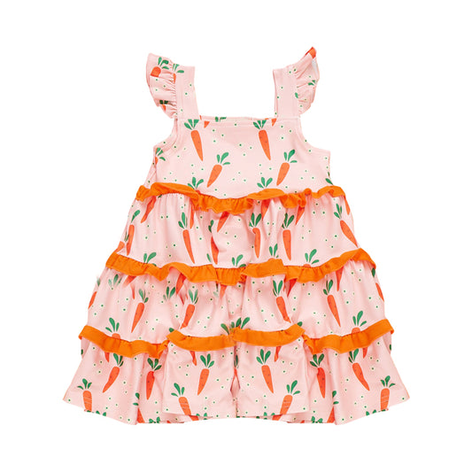 MOQ 5 PCS preorder GSD3715 Easter Carrots Orange Ruffle Pink Flying Sleeve Dresses for Girls 202601