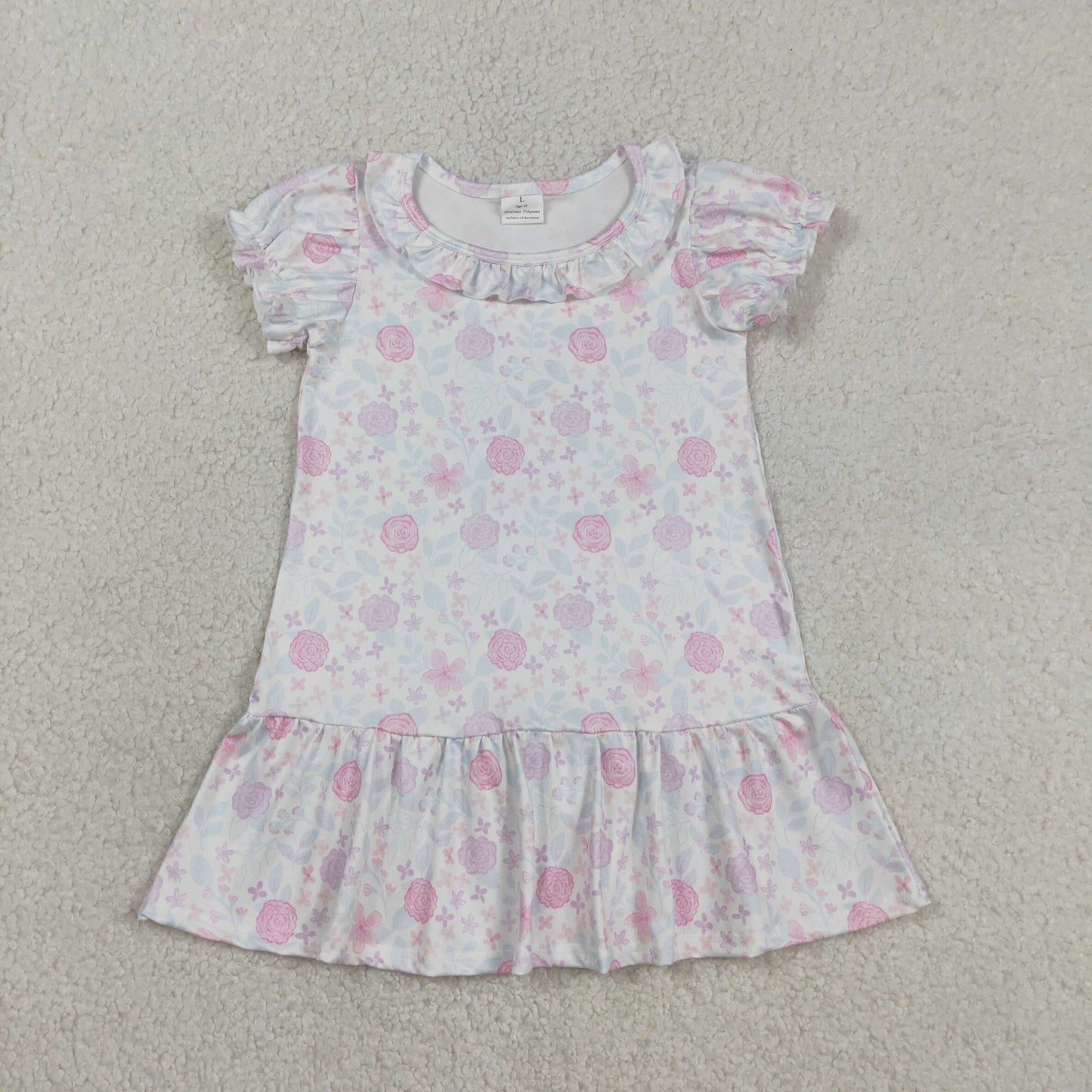 GSD3717 Flower Leaf Light Pink Purple Ruffle Short Sleeve Dresses for Girls 202603 RTS
