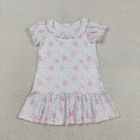 GSD3717 Flower Leaf Light Pink Purple Ruffle Short Sleeve Dresses for Girls 202603 RTS