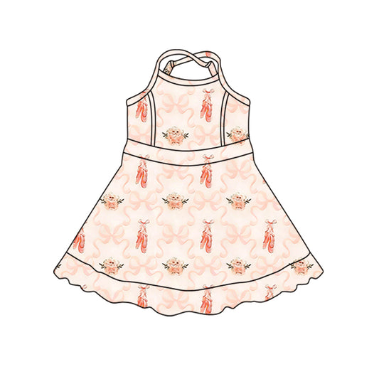 MOQ 5 PCS preorder GSD3720 Ballet Shoes Flower Bow Pattern Halter Yoga Dresses for Girls 202601