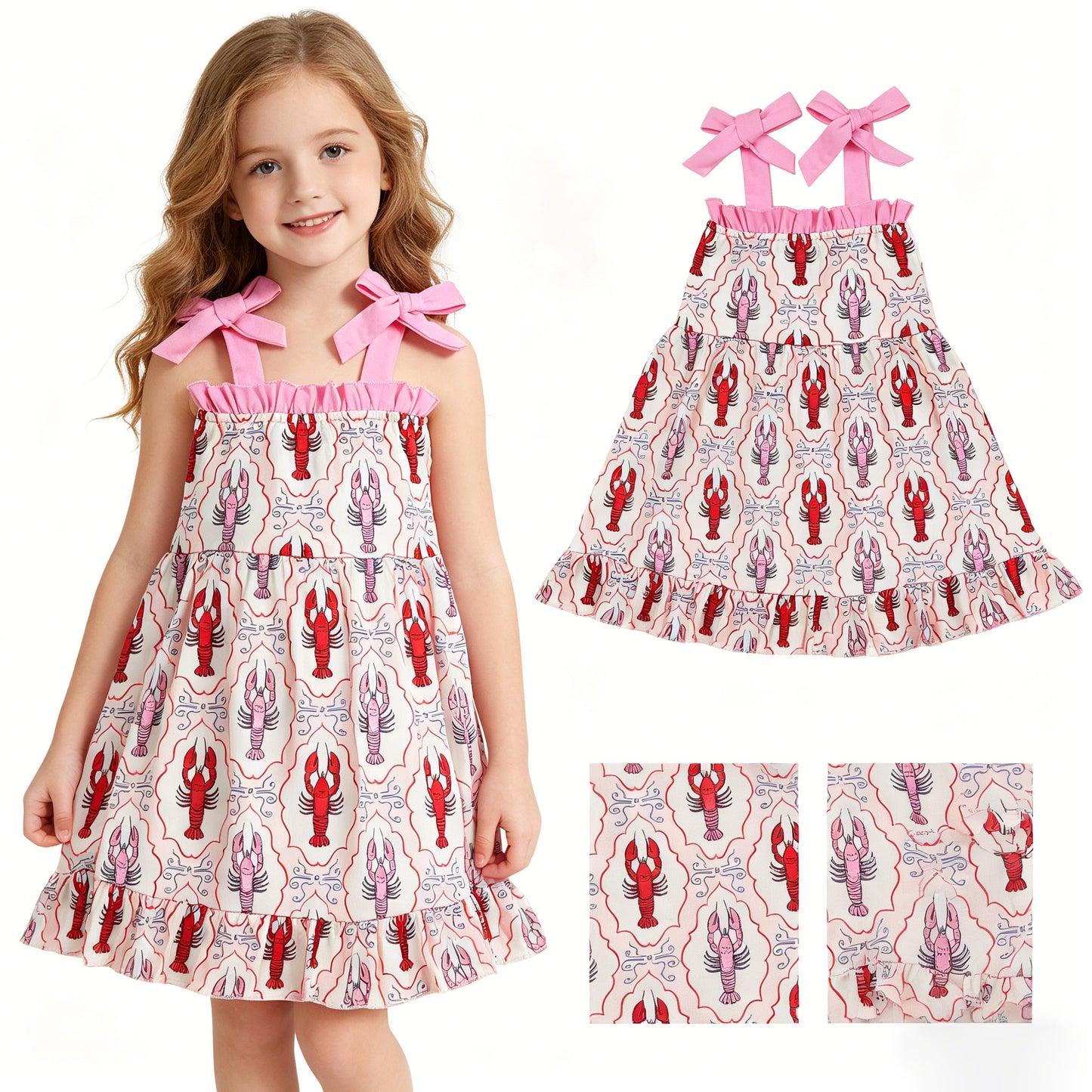 GSD3730 Crayfish Bows Pink Ruffle Sleeveless Dresses for Girls 202604 RTS