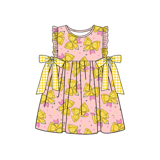 MOQ 5 PCS preorder GSD3732 Yellow Plaid Bow Ruffle Sleeveless Dresses for Girls 202601