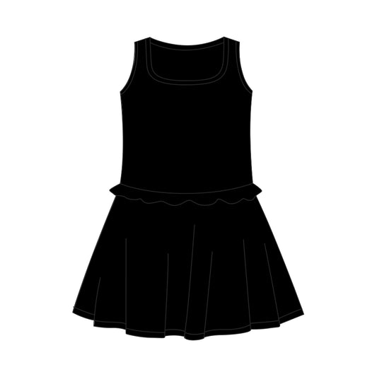 MOQ 5 PCS Preorder GSD3733 Solid Black Ruffle Sleeveless Yoga Dresses for Girls 202601