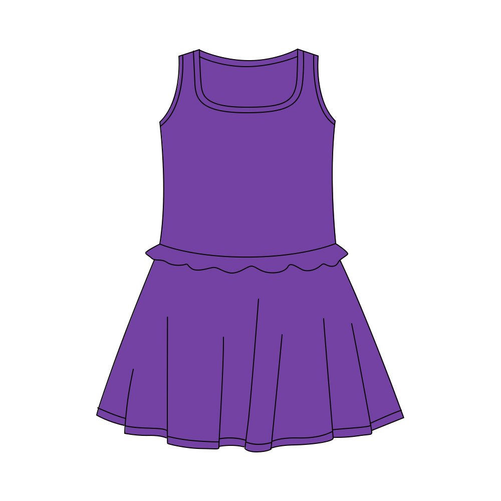 MOQ 5 PCS Preorder GSD3736 Solid Purple Ruffle Sleeveless Yoga Dresses for Girls 202601
