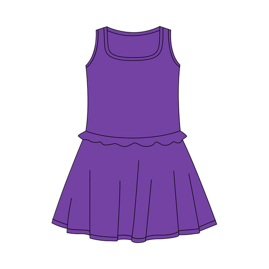 MOQ 5 PCS Preorder GSD3736 Solid Purple Ruffle Sleeveless Yoga Dresses for Girls 202601