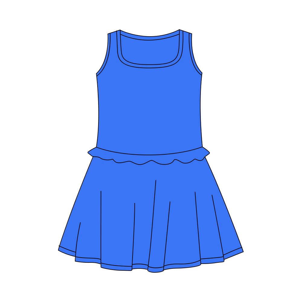 MOQ 5 PCS Preorder GSD3738 Solid Blue Ruffle Sleeveless Yoga Dresses for Girls 202601