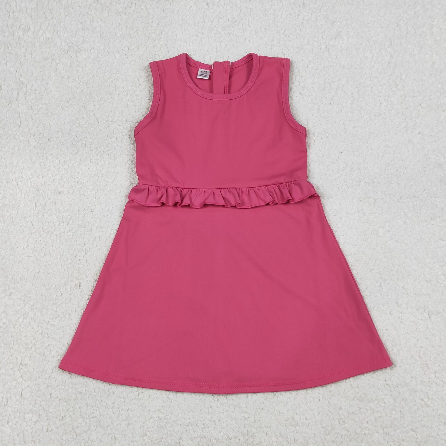 GSD3740 Solid Rose Red Ruffle Sleeveless Yoga Dresses for Girls 202604 RTS