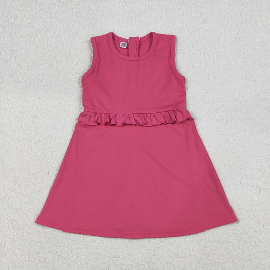 GSD3740 Solid Rose Red Ruffle Sleeveless Yoga Dresses for Girls 202604 RTS
