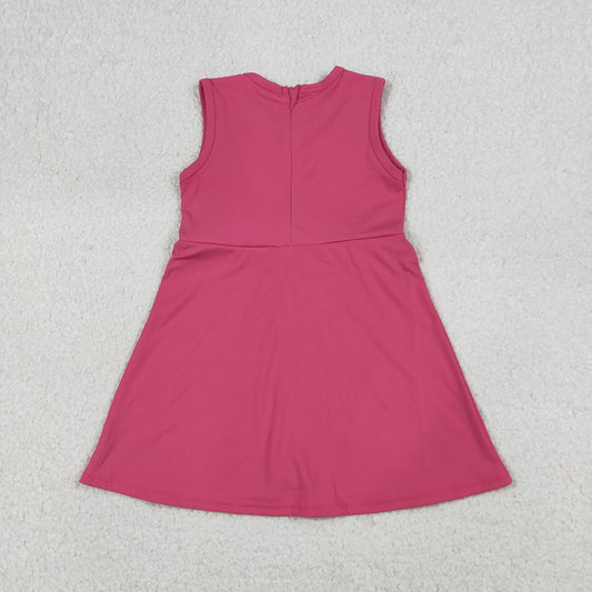 GSD3740 Solid Rose Red Ruffle Sleeveless Yoga Dresses for Girls 202604 RTS