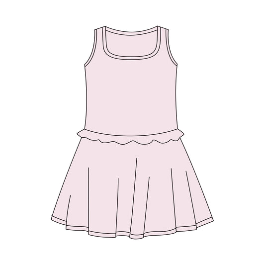 MOQ 5 PCS Preorder GSD3741 Solid Pink Ruffle Sleeveless Yoga Dresses for Girls 202601