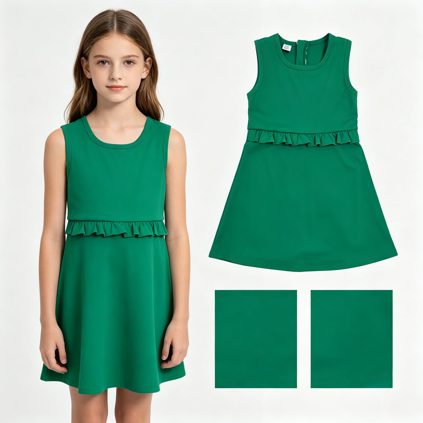GSD3742 Solid Green Ruffle Sleeveless Yoga Dresses for Girls 202607 RTS