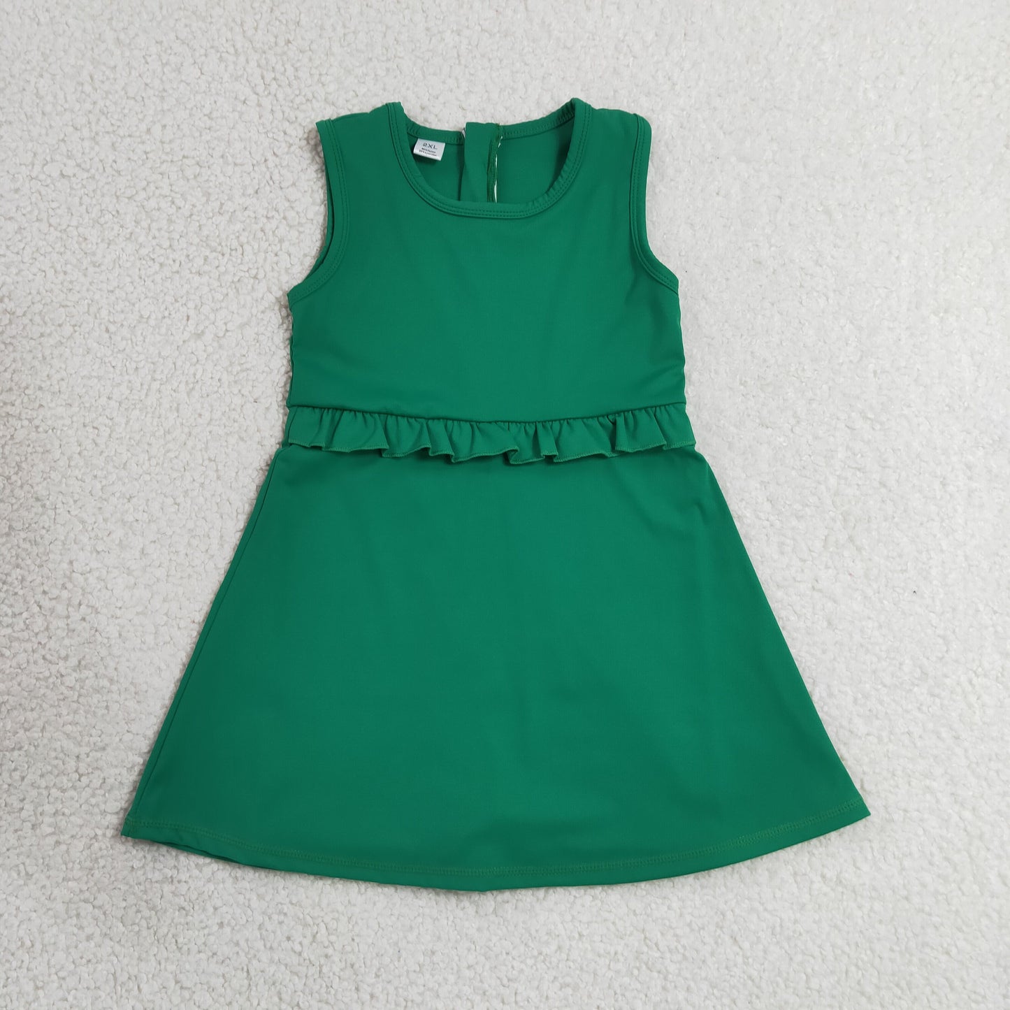 GSD3742 Solid Green Ruffle Sleeveless Yoga Dresses for Girls 202607 RTS