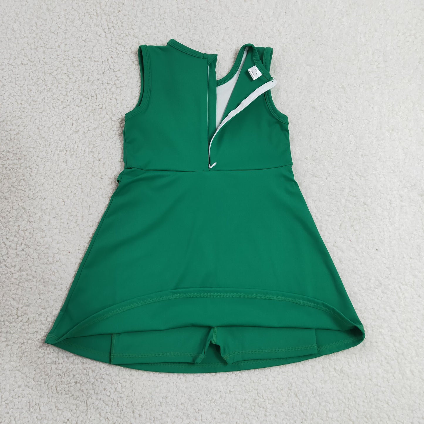 GSD3742 Solid Green Ruffle Sleeveless Yoga Dresses for Girls 202607 RTS