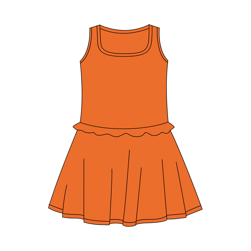 MOQ 5 PCS Preorder GSD3743 Solid Orange Ruffle Sleeveless Yoga Dresses for Girls 202601