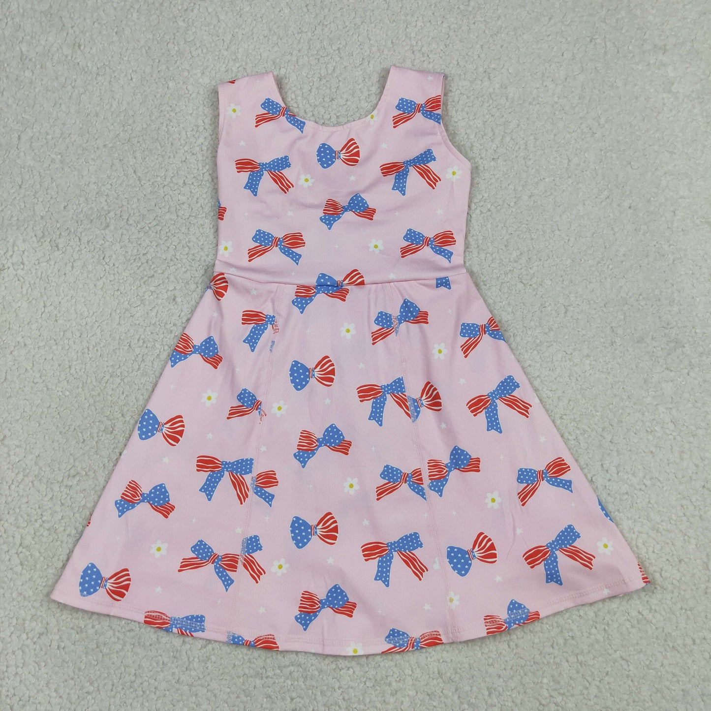 GSD3748 4th of July Bows Flower Pink Sleeveless Yoga Dresses for Girls 202605 RTS