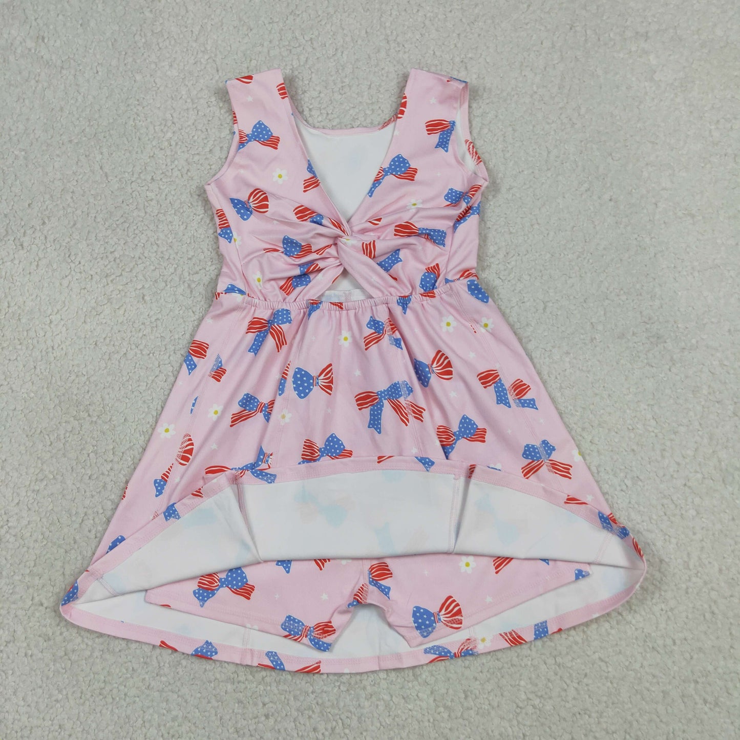 GSD3748 4th of July Bows Flower Pink Sleeveless Yoga Dresses for Girls 202605 RTS