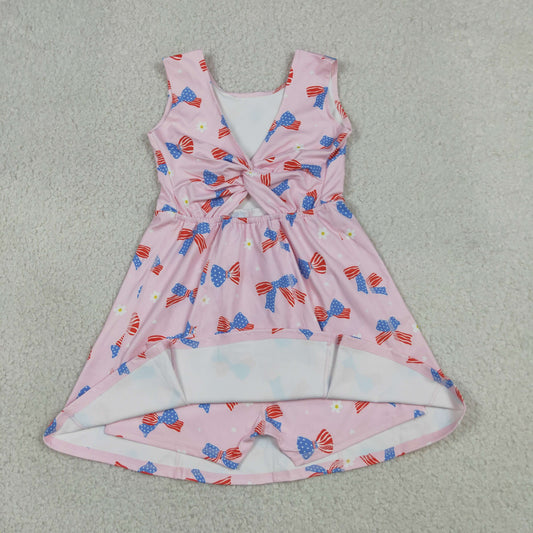 GSD3748 4th of July Bows Flower Pink Sleeveless Yoga Dresses for Girls 202605 RTS