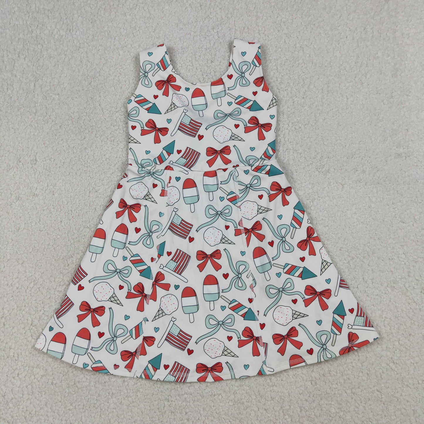 GSD3750 4th of July Ice Cream Bows Love Sleeveless Yoga Dresses for Girls 202603 RTS