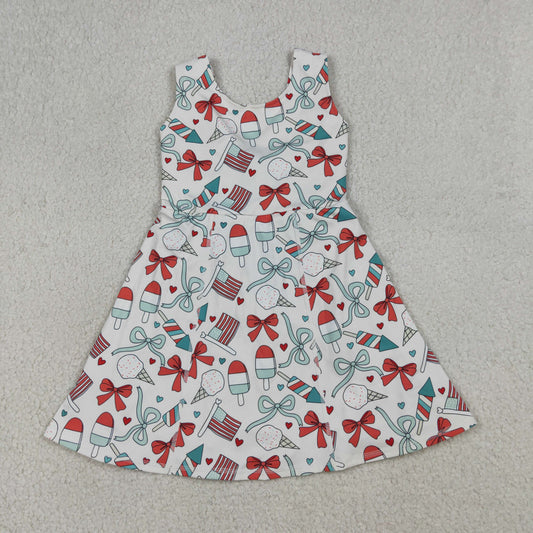 GSD3750 4th of July Ice Cream Bows Love Sleeveless Yoga Dresses for Girls 202603 RTS