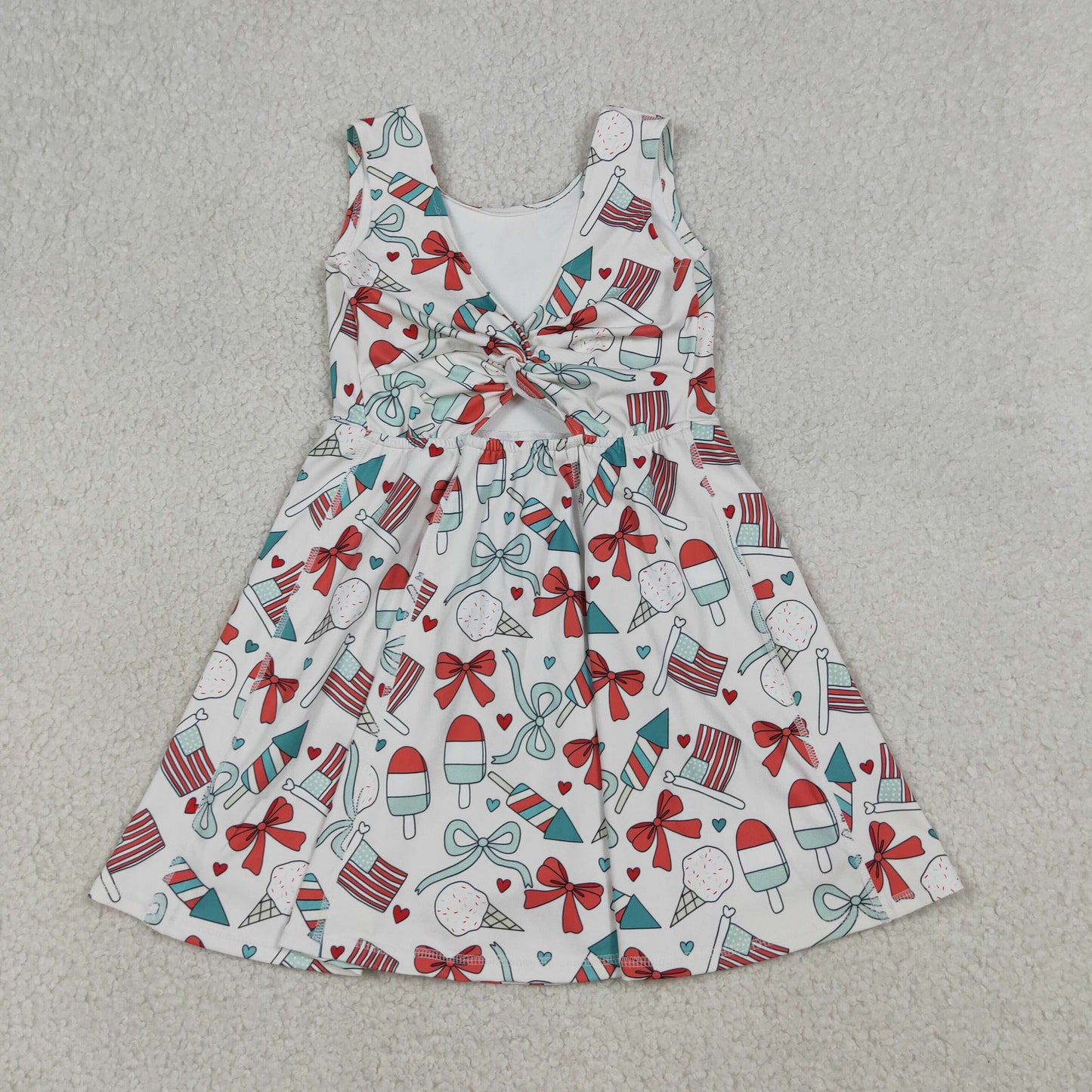 GSD3750 4th of July Ice Cream Bows Love Sleeveless Yoga Dresses for Girls 202603 RTS