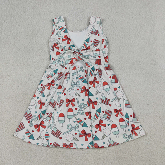 GSD3750 4th of July Ice Cream Bows Love Sleeveless Yoga Dresses for Girls 202603 RTS