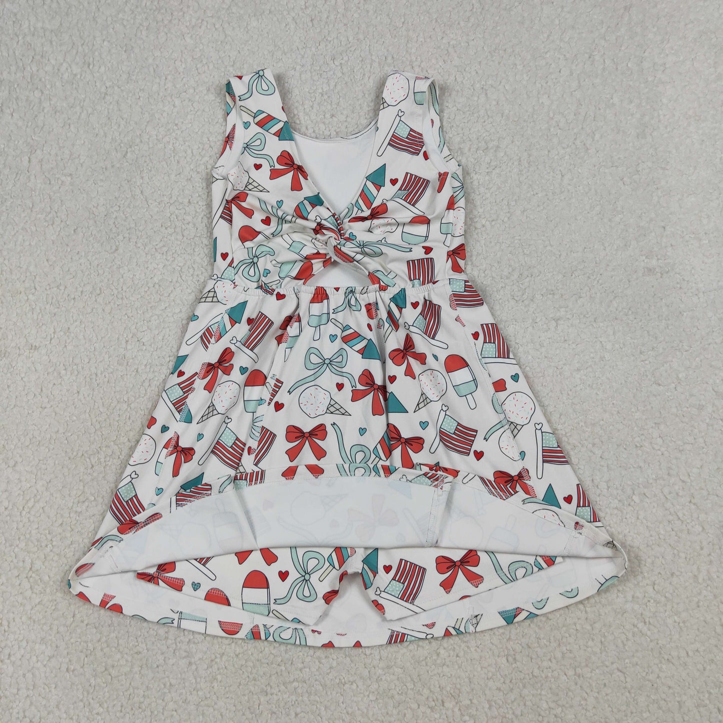 GSD3750 4th of July Ice Cream Bows Love Sleeveless Yoga Dresses for Girls 202603 RTS
