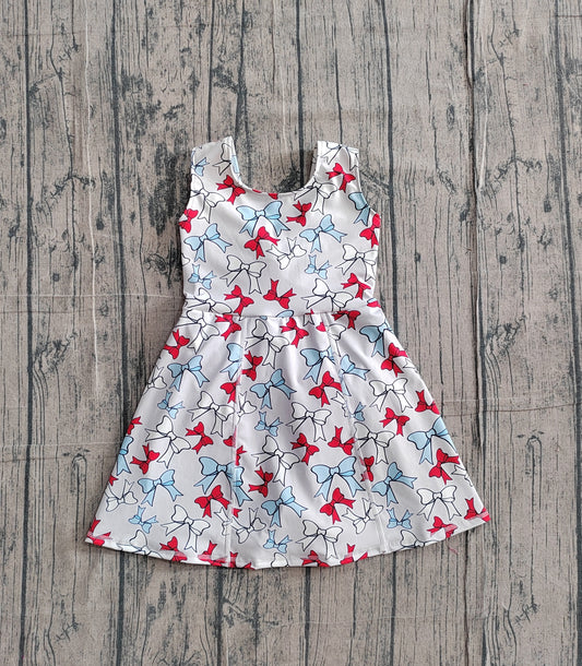 NO MOQ Preorder GSD3752 4th of July Red Blue Bows Sleeveless Yoga Dresses for Girls 202602