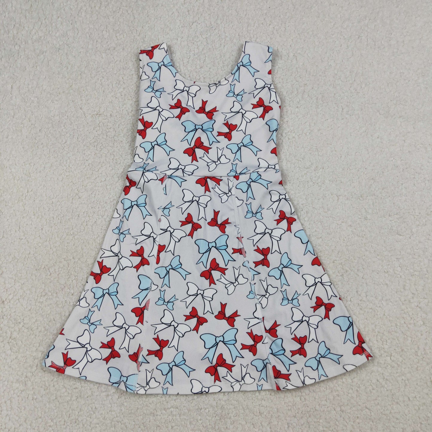 GSD3752 4th of July Red Blue Bows Sleeveless Yoga Dresses for Girls 202603 RTS