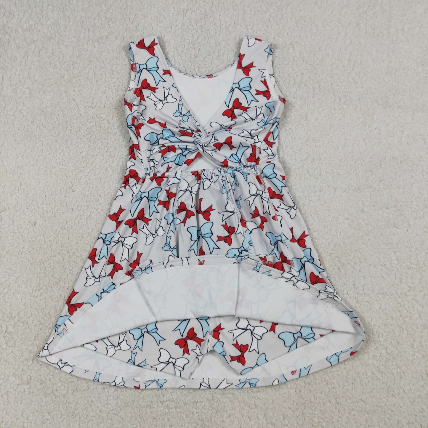 GSD3752 4th of July Red Blue Bows Sleeveless Yoga Dresses for Girls 202603 RTS