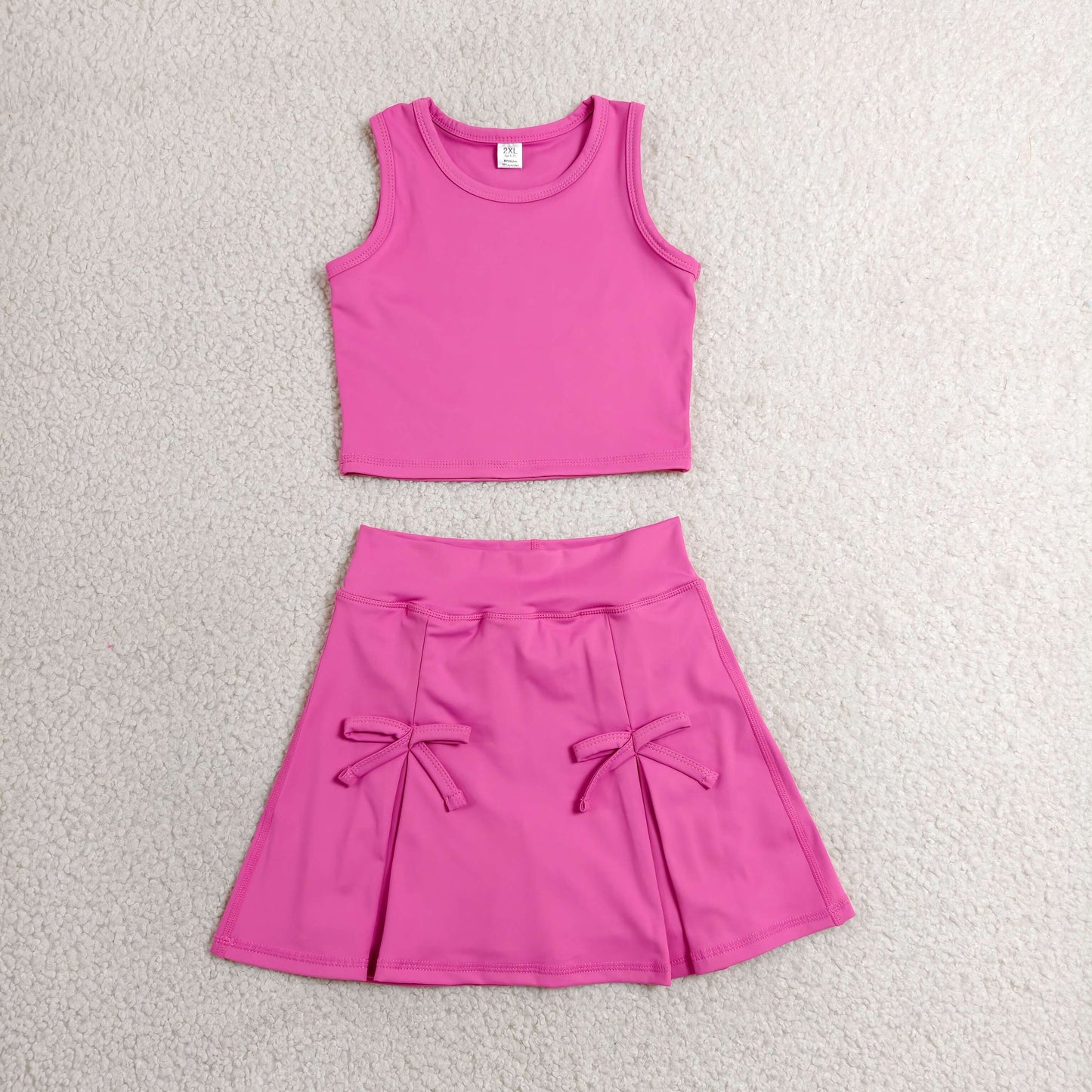 GSD3758 Solid Rose Red Sleeveless Top with Skirts for Girls Yoga Sets 202606 RTS