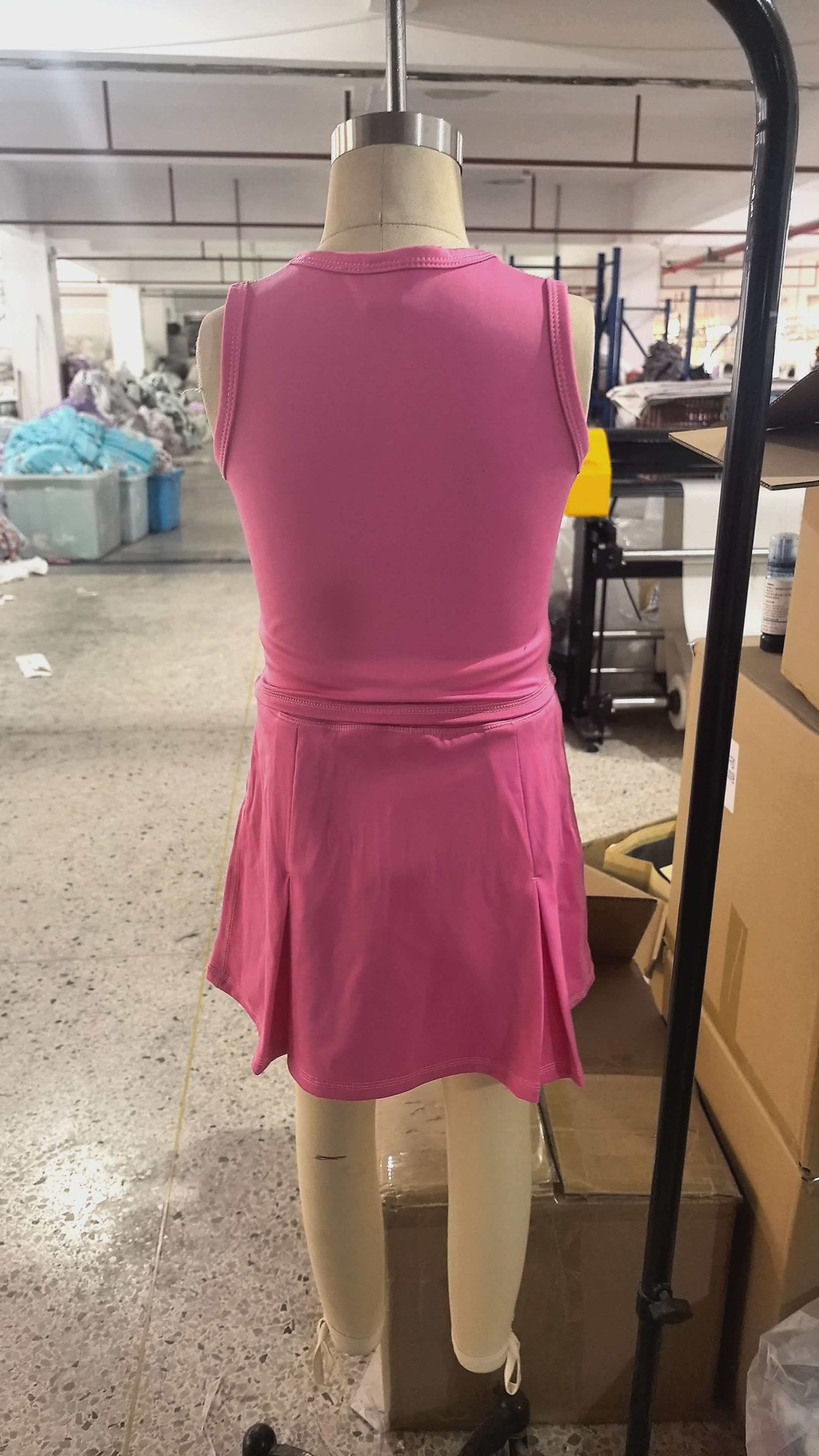 GSD3758 Solid Rose Red Sleeveless Top with Skirts for Girls Yoga Sets 202606 RTS