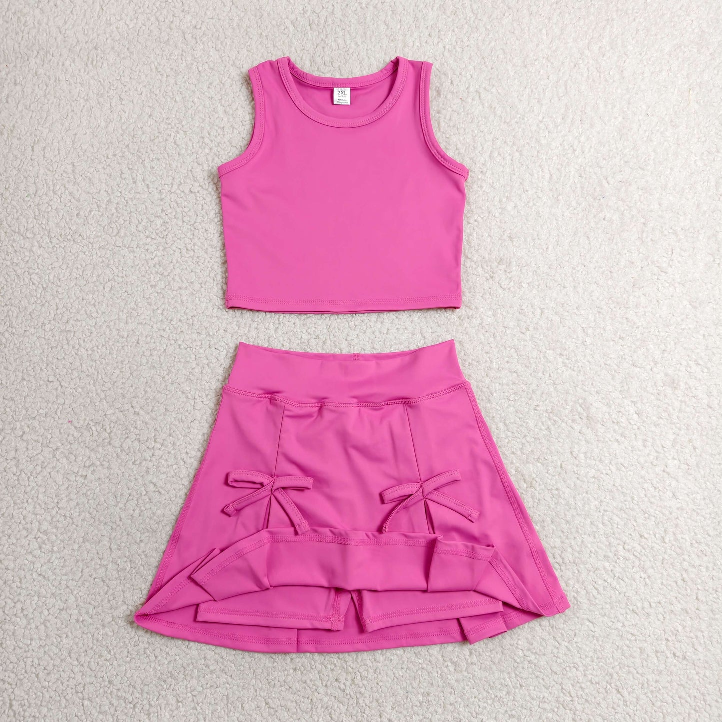 GSD3758 Solid Rose Red Sleeveless Top with Skirts for Girls Yoga Sets 202606 RTS