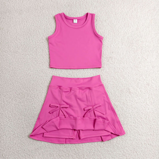 GSD3758 Solid Rose Red Sleeveless Top with Skirts for Girls Yoga Sets 202606 RTS