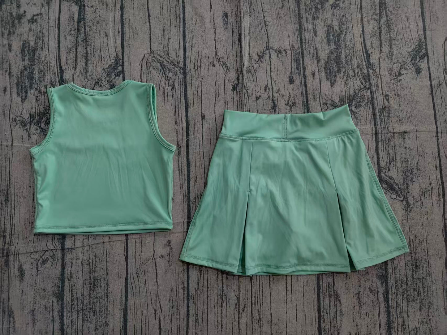 NO MOQ preorder GSD3760 Solid Pea Green Sleeveless Top with Skirts for Girls Yoga Sets 202604
