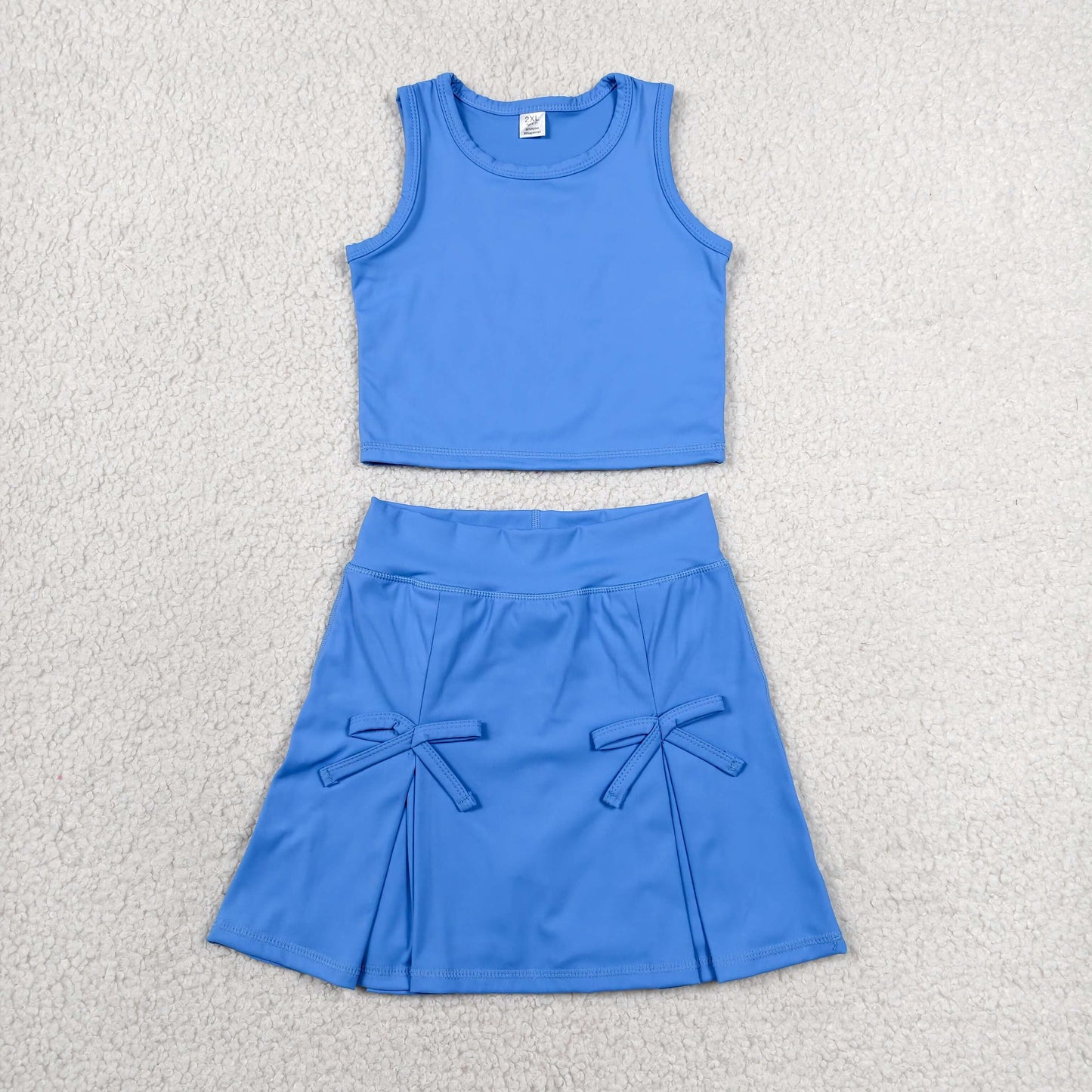 GSD3761 Solid Sky Blue Sleeveless Top with Skirts for Girls Yoga Sets 202606 RTS
