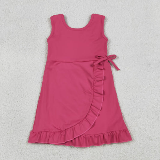 GSD3766 Solid Rose Red Bows Ruffle Sleeveless Yoga Dresses for Girls 202605 RTS