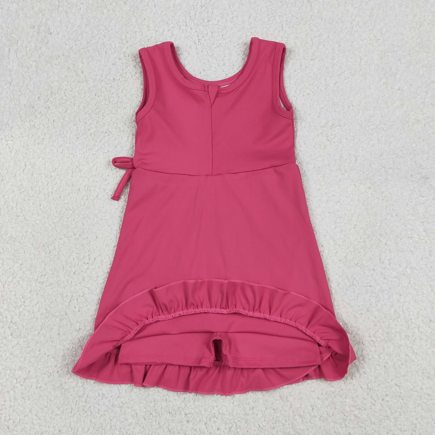 GSD3766 Solid Rose Red Bows Ruffle Sleeveless Yoga Dresses for Girls 202605 RTS