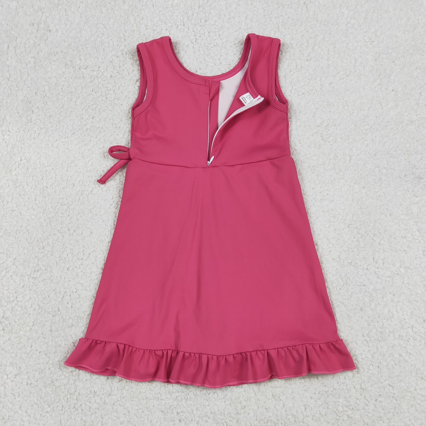 GSD3766 Solid Rose Red Bows Ruffle Sleeveless Yoga Dresses for Girls 202605 RTS