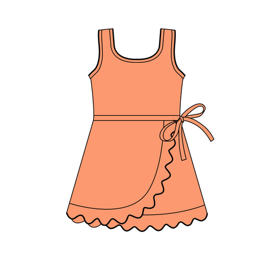 MOQ 30 PCS Preorder GSD3767 Solid Orange Bows Ruffle Sleeveless Yoga Dresses for Girls 202601